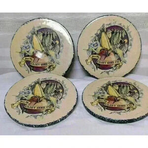 RARE!! Casey Pottery Coaster Set (4) Vintage 'Casey Seed Co.' Marshall Texas